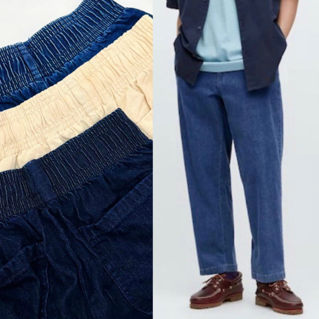 GU Celana Relaxed Ankle Denim Pants Celana Jeans Pria Ankle Pinggang Karet