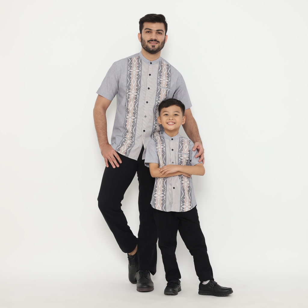 Dancus Kemeja Koko Couple Ayah Anak Lengan Pendek Motif Bordir Warna Cream OLRM364