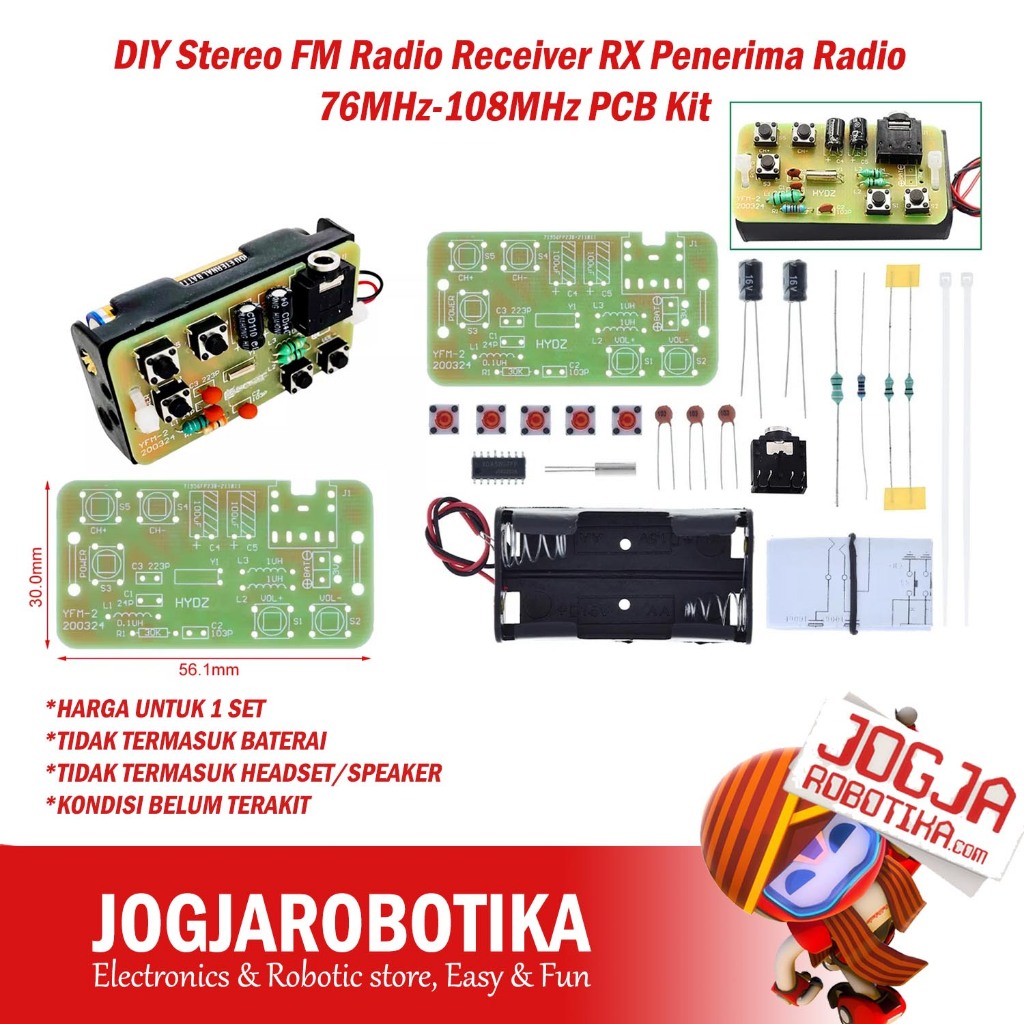 DIY Stereo FM Radio Receiver RX Penerima Radio 76MHz-108MHz PCB Kit Latihan Solder