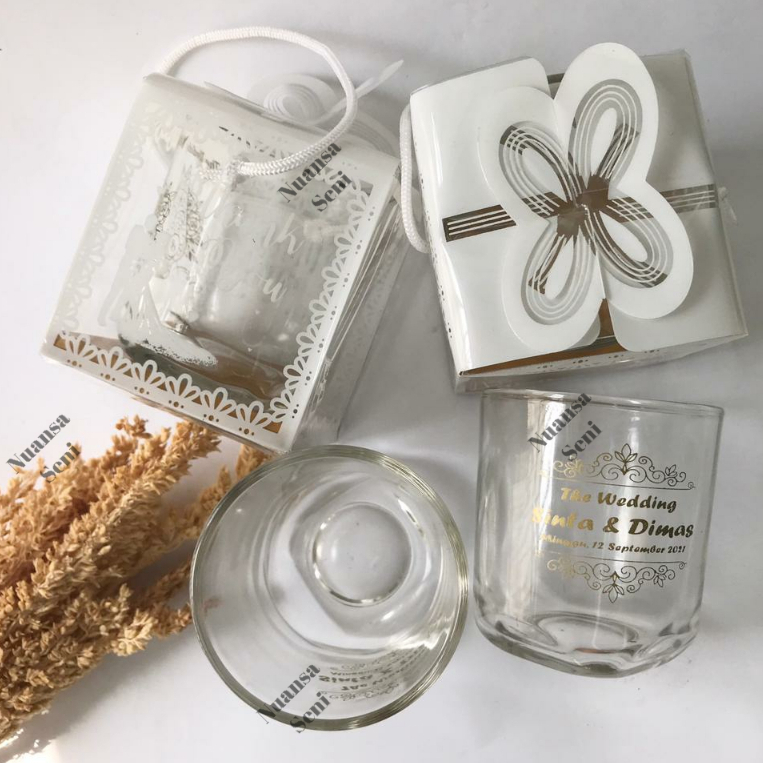 Souvenir Pernikahan Gelas Kopi Kaca Cangkir PSP Tumbler Mug Minum Kaca Sablon Kemas Mika Motif