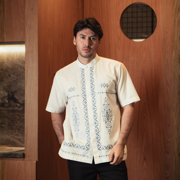 BASTOH Siraj Baju Koko Pria Dewasa Bordir Lengan Pendek Warna Putih