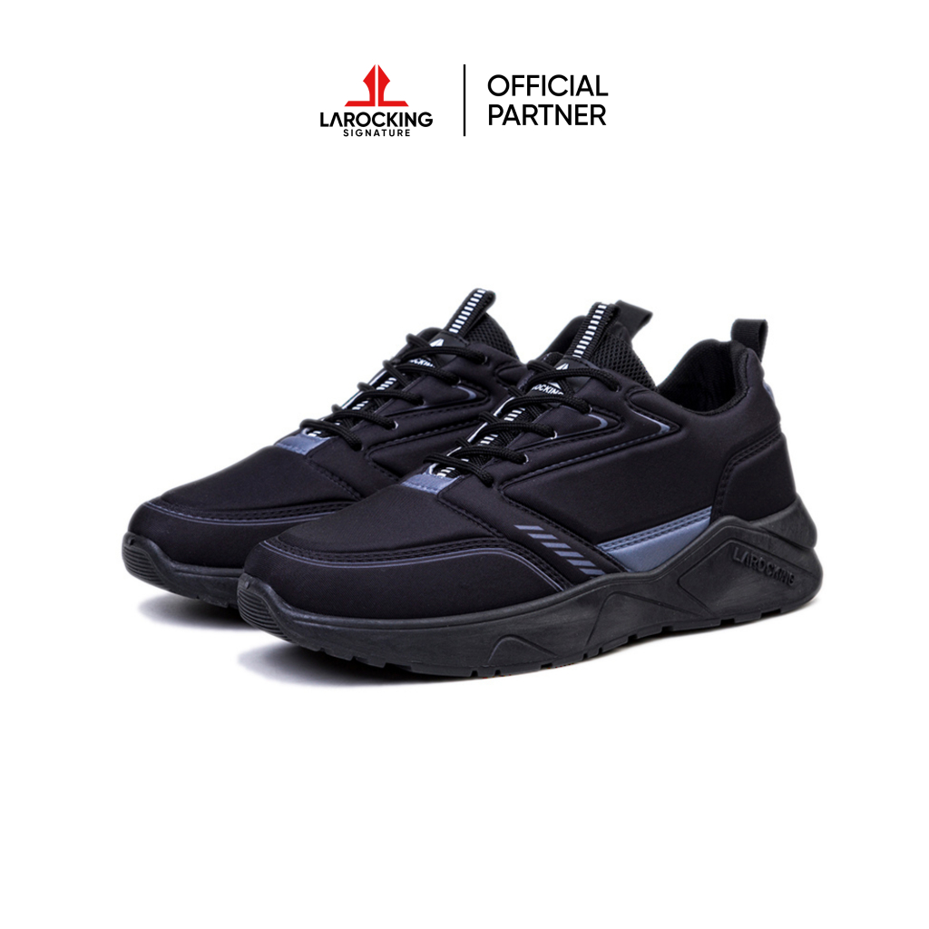 Larocking - Raptor Hitam Polos | Sepatu Sneakers Running Gym Shoes