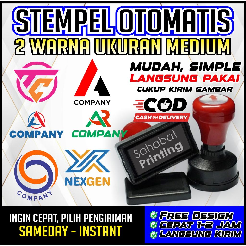 STEMPEL OTOMATIS 2 WARNA UKURAN MEDIUM | STEMPEL WARNA