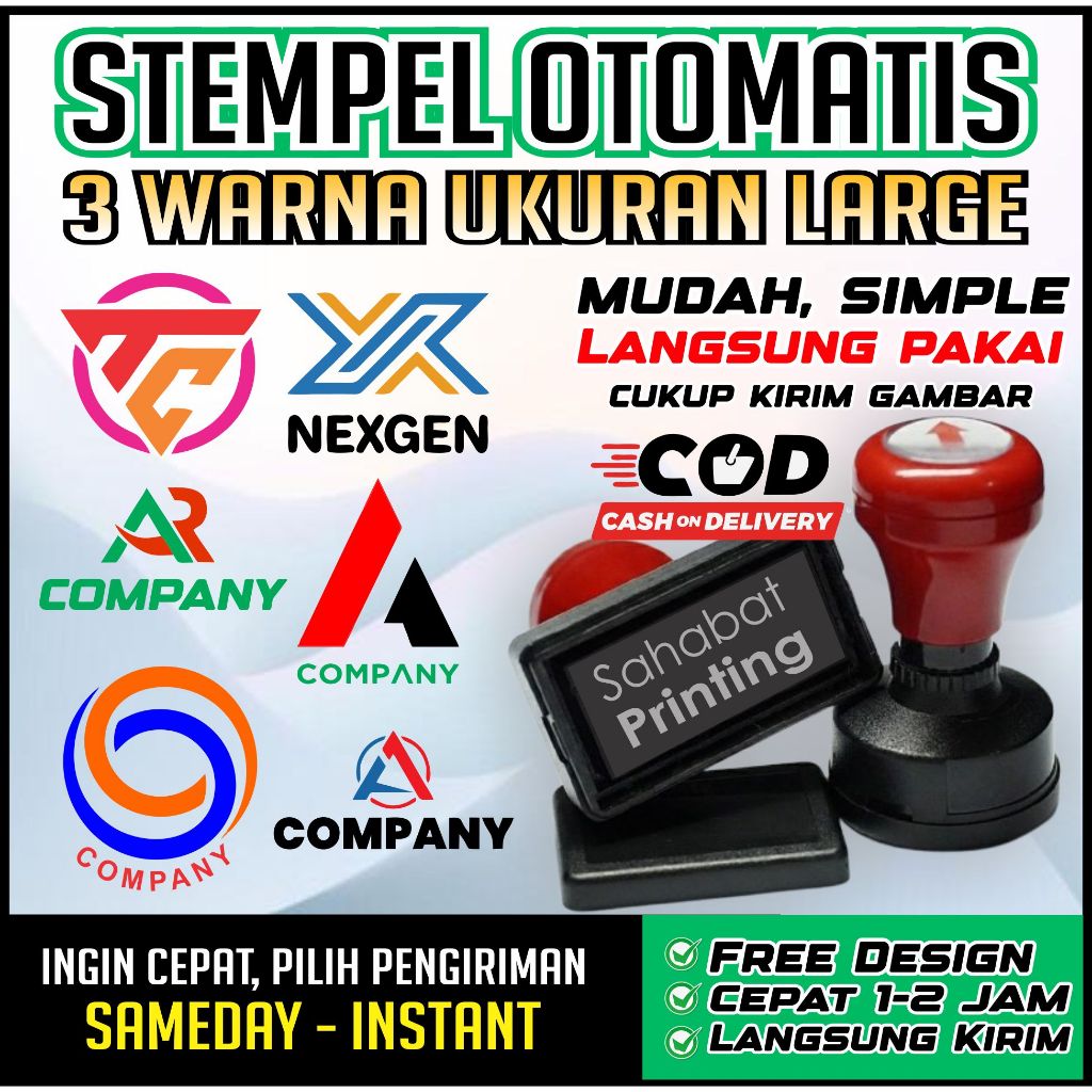 STEMPEL OTOMATIS 3 WARNA UKURAN LARGE | STEMPEL WARNA | STEMPEL FLASH tanpa bantalan