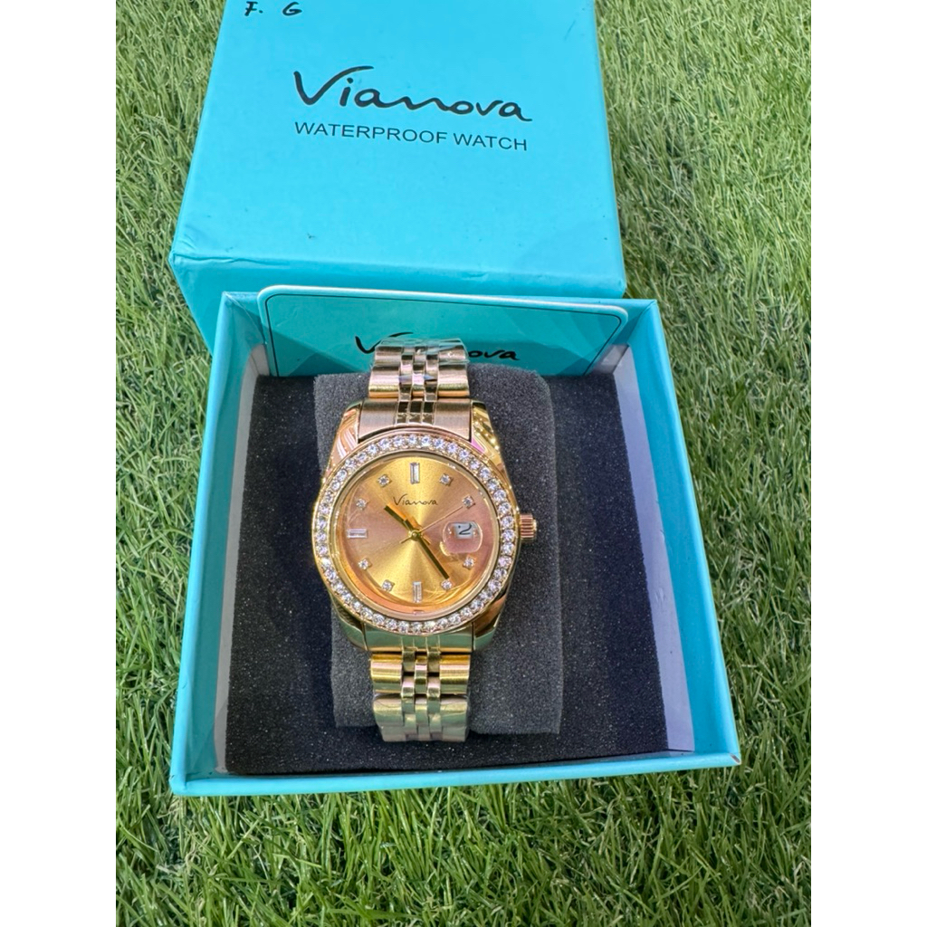 JAM TANGAN CEWEK GOLD EMAS ADA BOX WATER RESISTANT