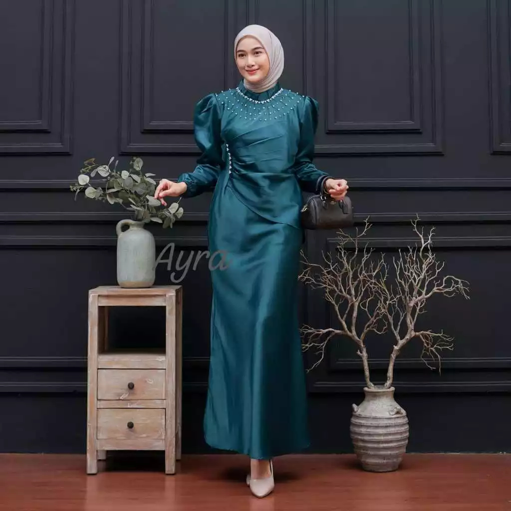 Vina Dress Terbaru Satin Silk Premium Untuk Pesta Kondangan / Gamis Lebaran Terbaru / Gamis Pesta Me
