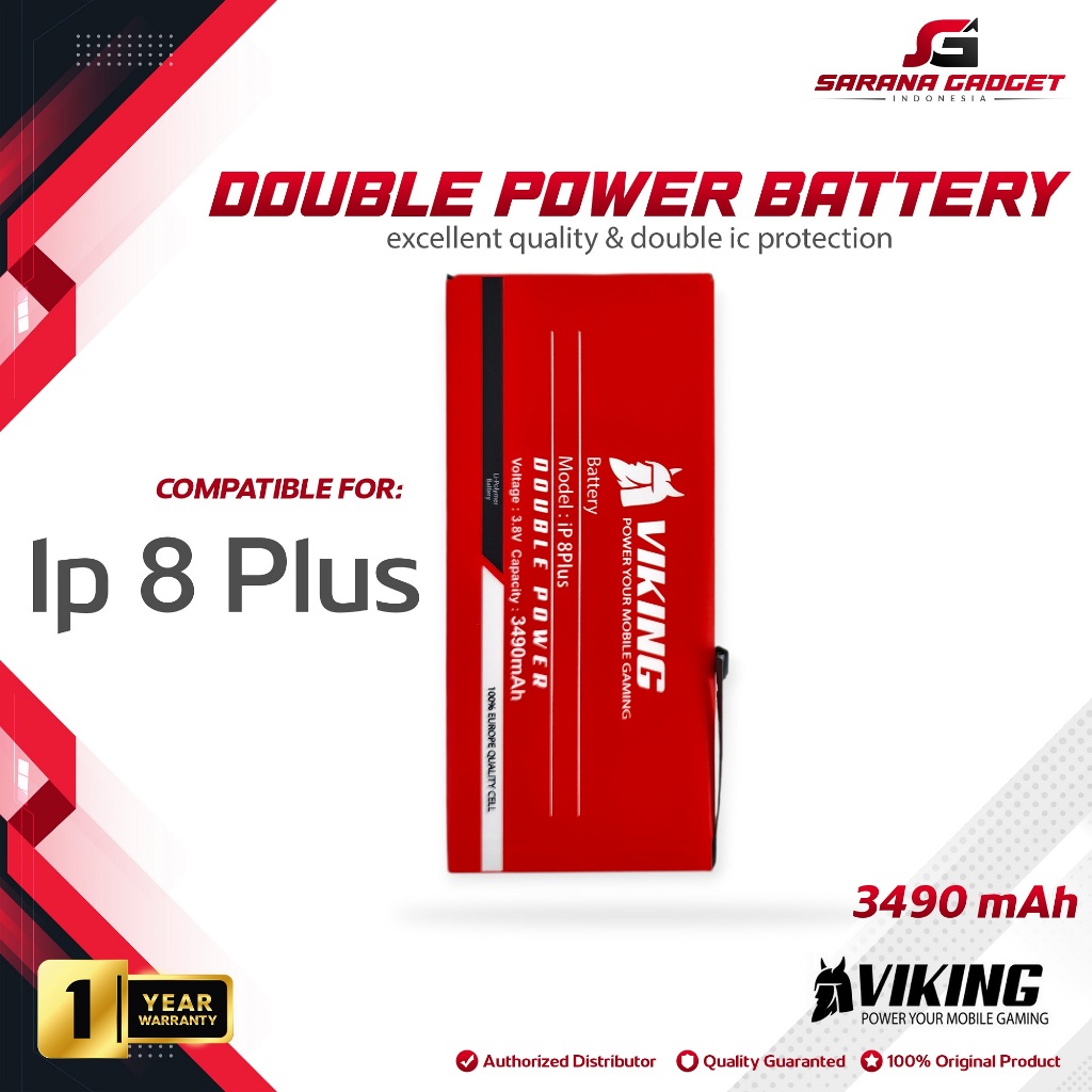 Baterai VIKING Double Power Iphone 8 Plus 8+  Batre Batrai Battery Dual