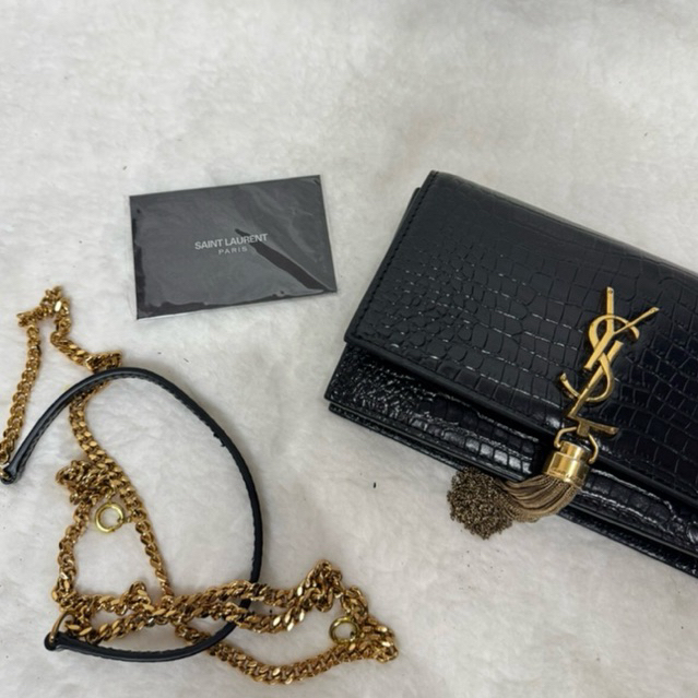 PRELOVED YSL TAS DOMPET CLUCTH CROCO HITAM