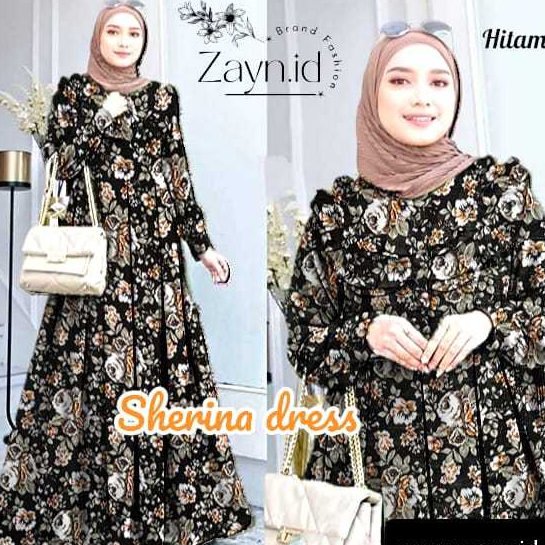 Gamis Wanita Muslim Kekinian Terbaru Motif Bunga-Bunga Dress Gamis Wanita Jumbo LD 110-120 cm
