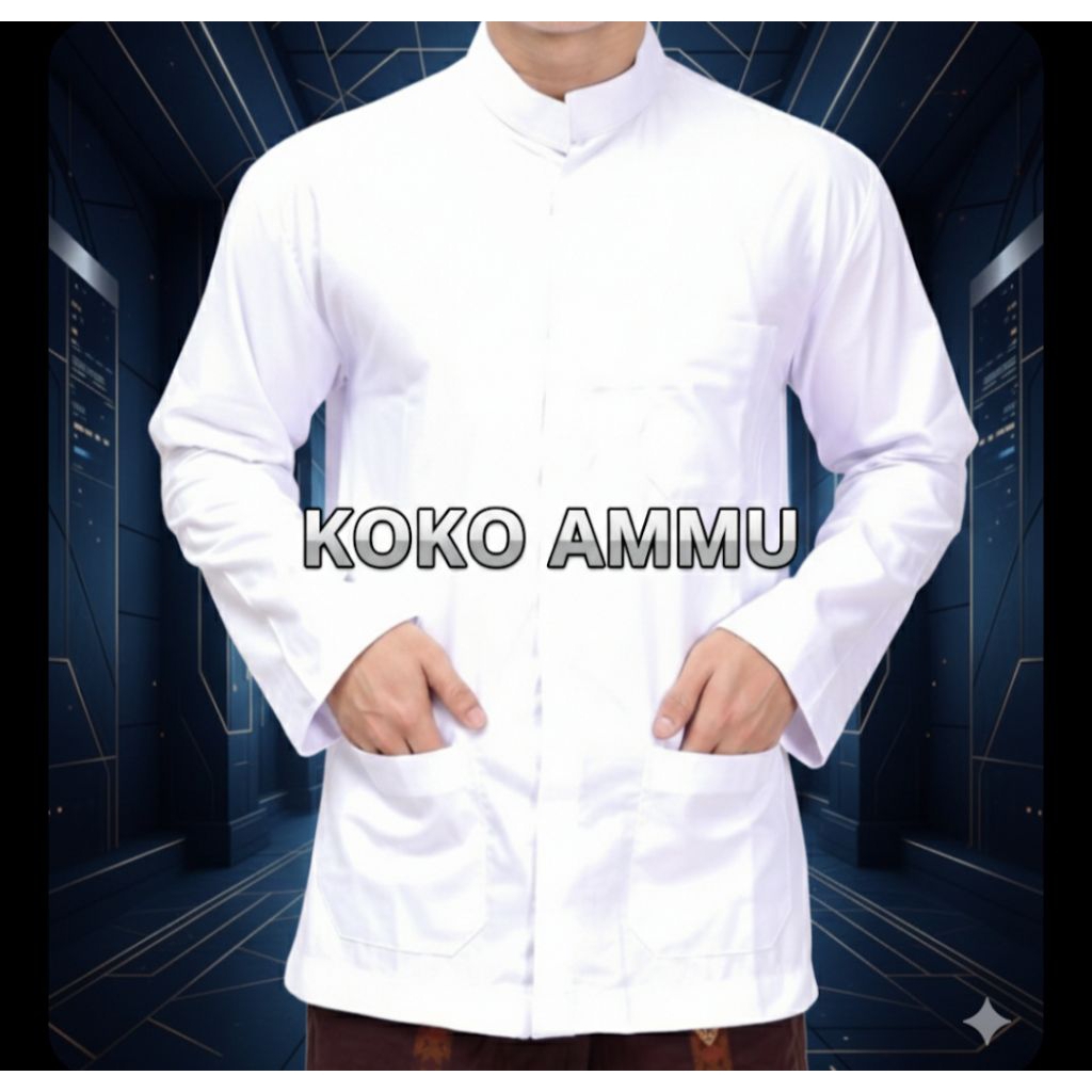 Baju koko ammu,koko pria dewasa Lengan panjang,koko ammu putih