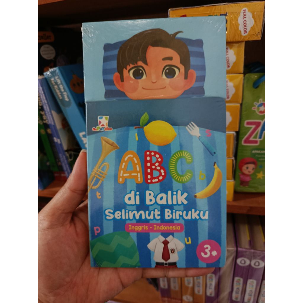 BUKU ANAK BOARDBOOK: ABC DI BALIK SELIMUT BIRUKU. INGGRIS - INDONESIA