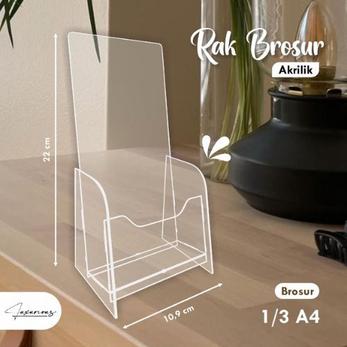 Rak Brosur Akrilik 1/3 A4 | Stand Brosur Meja | Display Flyer Pamflet Transparan Ready Stock