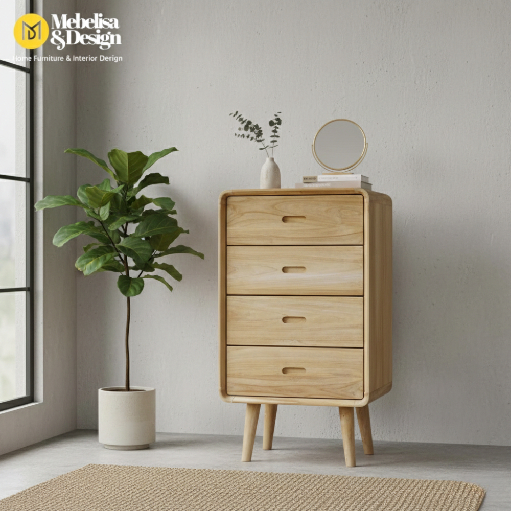 Nakas Arsip Retro Vintage Jati 4 Laci