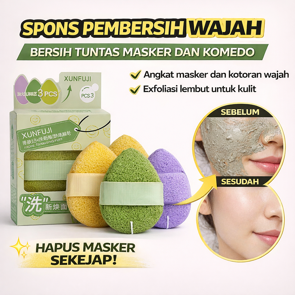 Face Scrub Glove & Sponge Set - Pembersih Wajah, Exfoliator, Untuk Kulit Berjerawat & Berminyak/Set 