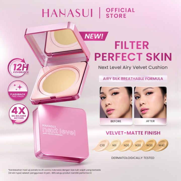 Hanasui Next Level Airy Velvet Cushion II SPF 50 PA++++ Original BPOM Indonesia, Cushion Hanasui den