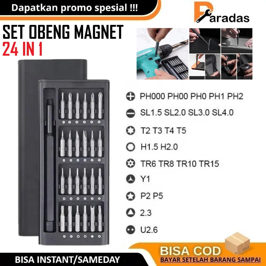 Set Obeng Magnetic Premium 24in1 Set Obeng Magnetic Multifungsi Obeng Screwdriver