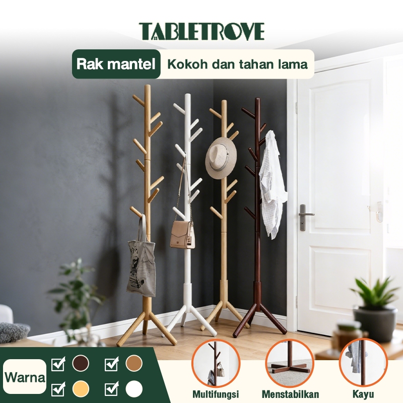 TABLETROVE Gantungan Tiang Berdiri Gantungan Topi Tas Gantung Baju Berdiri Stand Hanger Kayu