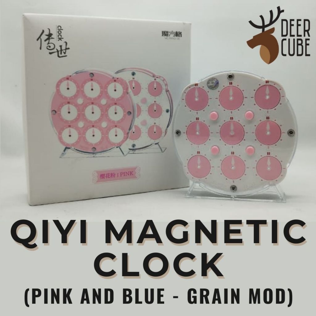 QiYi Magnetic Clock Pink and Blue (Grain Mod) - Cubes Jam Magnetik Qi Yi Warna Merah Muda Biru Cube