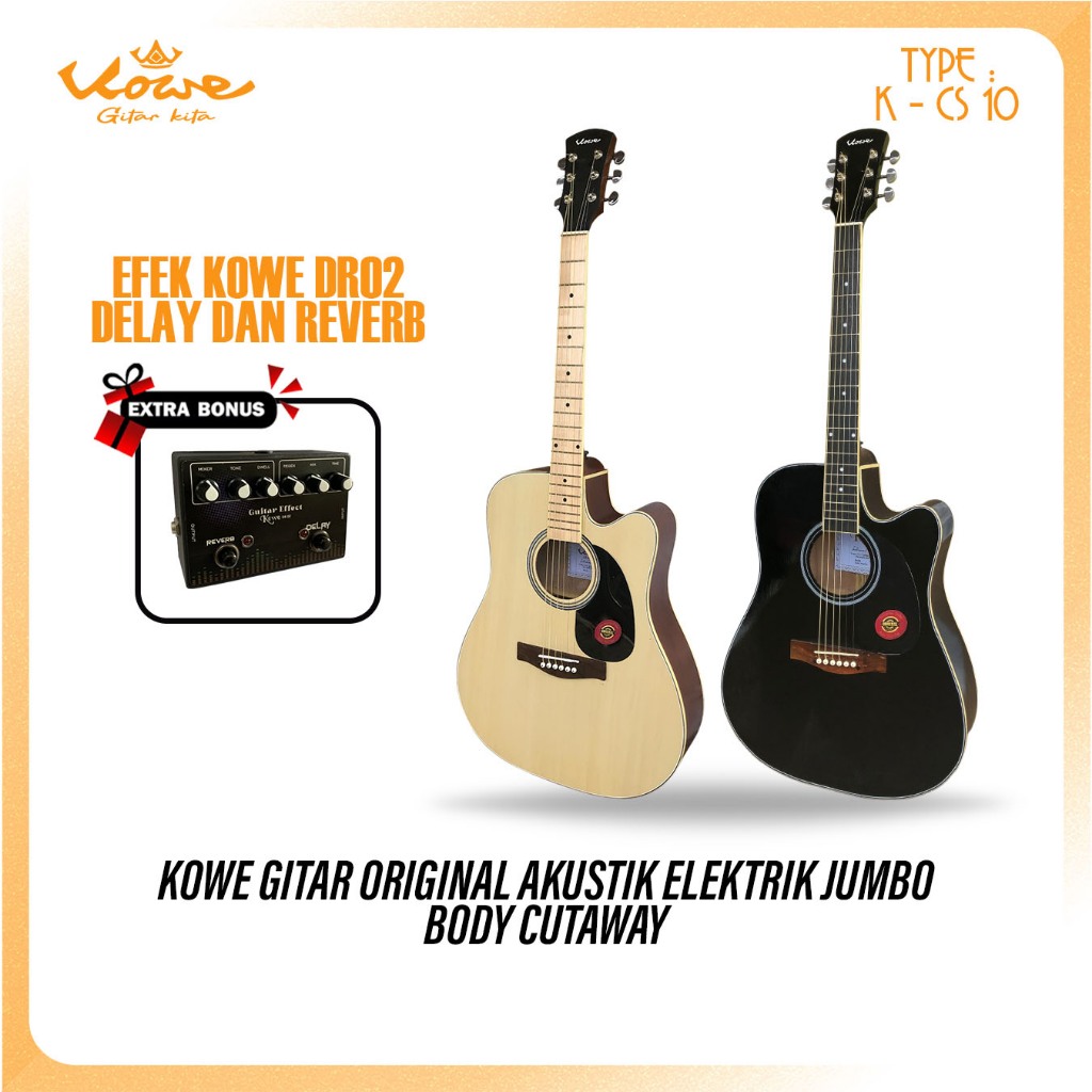 KOWE Gitar Seri K - CS 10 Akustik Elektrik EQ 7545R Paket Hemat Efek Delay dan Reverb