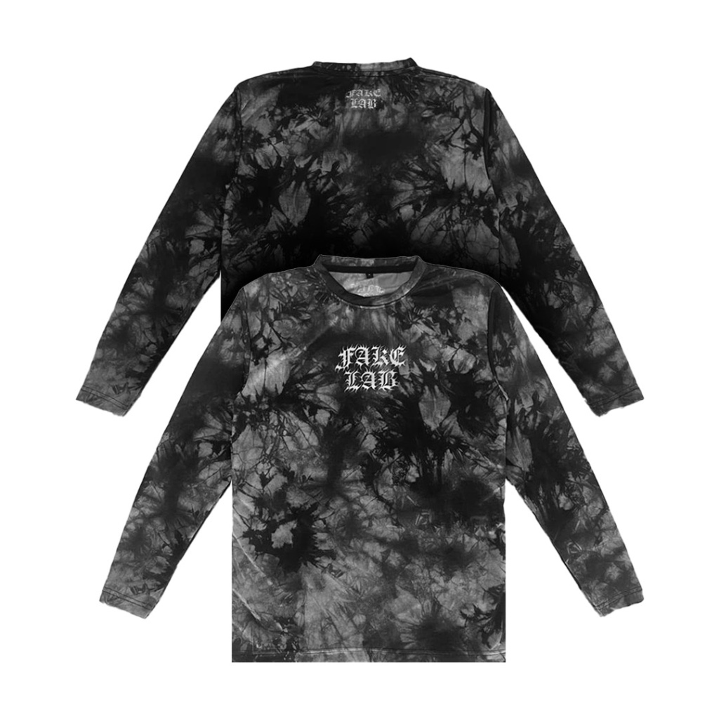Fakelab Obscura Unisex Jersey Long Sleeve Tie Dye Black Running 100gsm /  Dry Fit Century / Lengan P