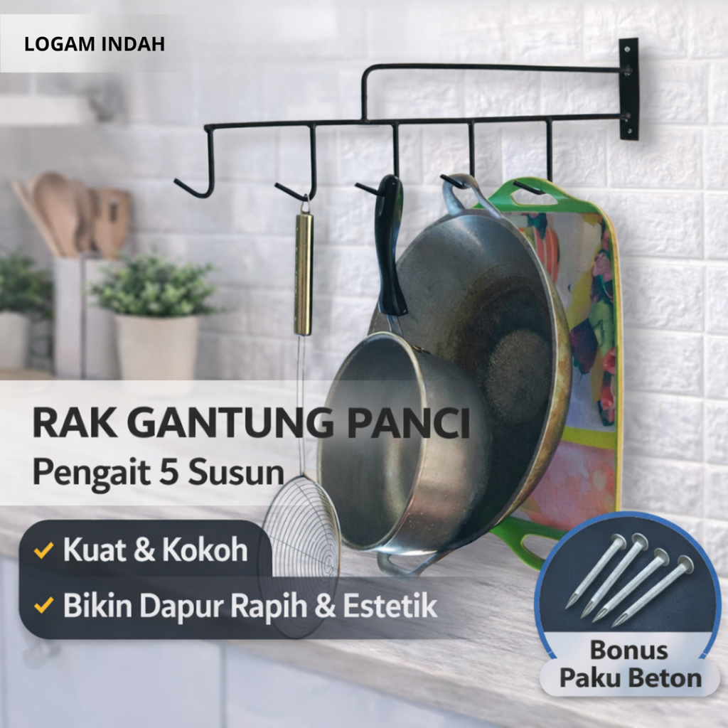 Rak Gantungan Panci Wajan - Rak Dapur Serbaguna Cantolan Wajan & Panci Tempel Dinding