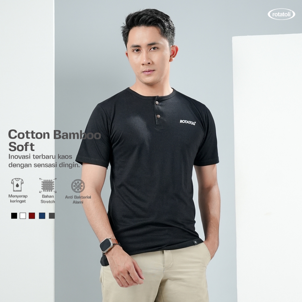 Kaos Kancing Katun Bambu Model Henley Super Soft Dingin Dikulit Dan Anti Bakterial