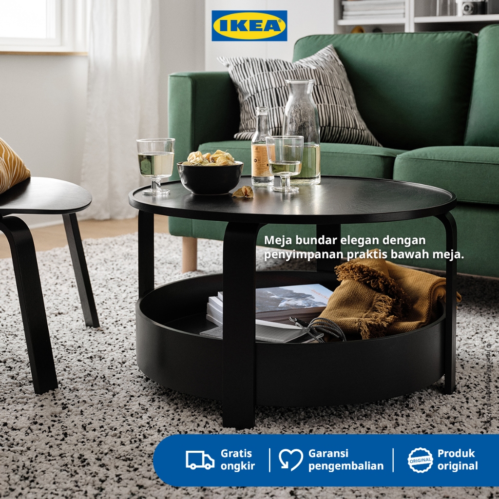 IKEA BORGEBY Meja Tamu Bulat Minimalis Hitam 70 cm