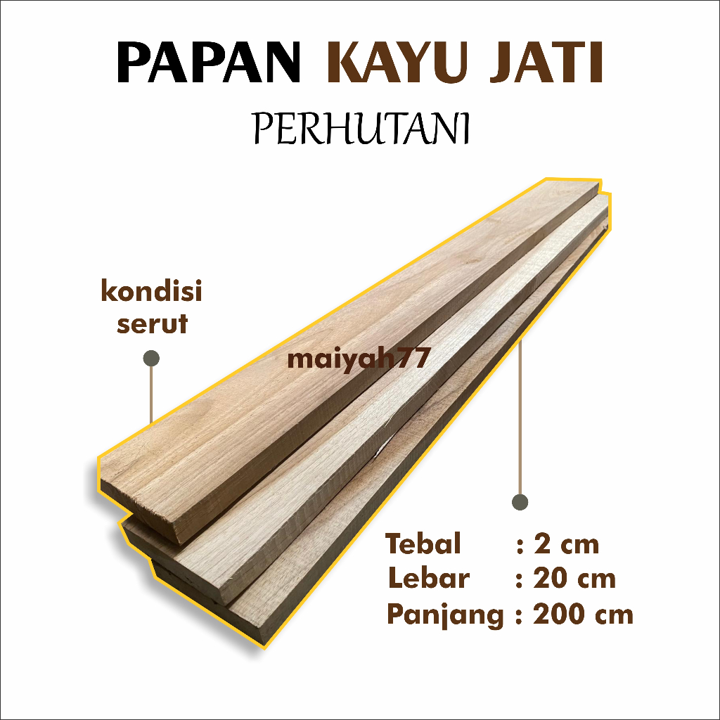Papan Kayu Jati Perhutani Lembaran 2x20x200 cm  - maiyah77 -