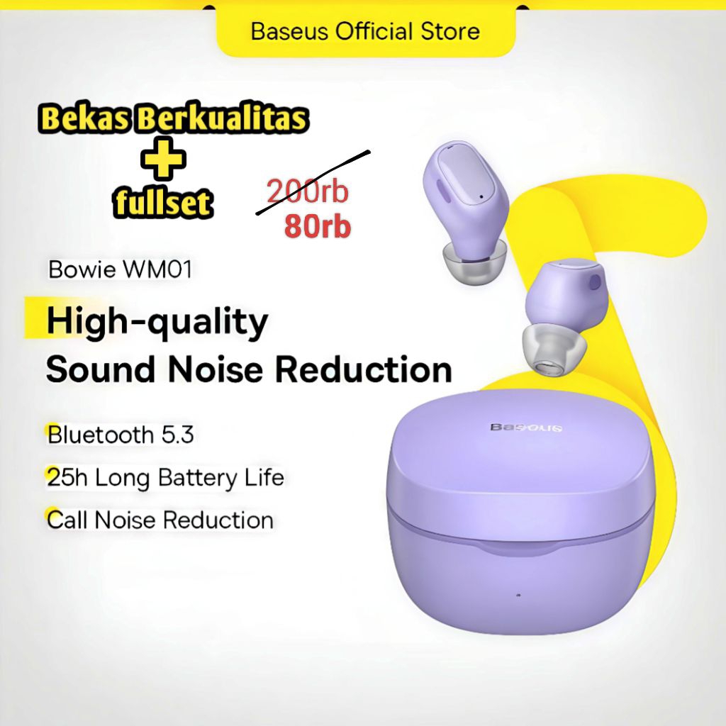 Bowie WM01 original bekas berkualitas TWS ori bass baseus wm01 fullset