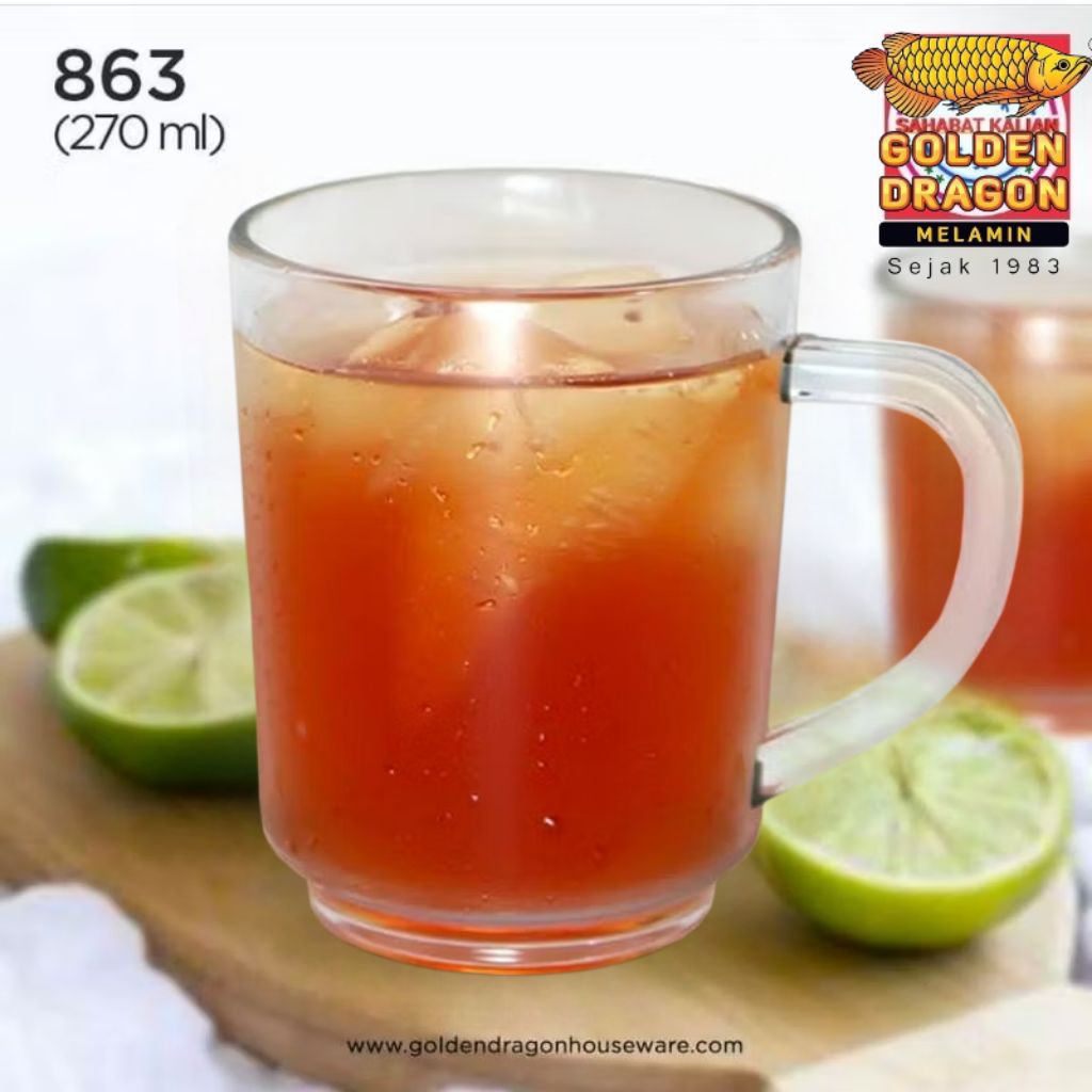 (6 Pcs) Gelas Kopi Gagang - Gelas Relief Crystal 270 Ml - Gelas Bening - Gelas Plastik SAN BPA Free 