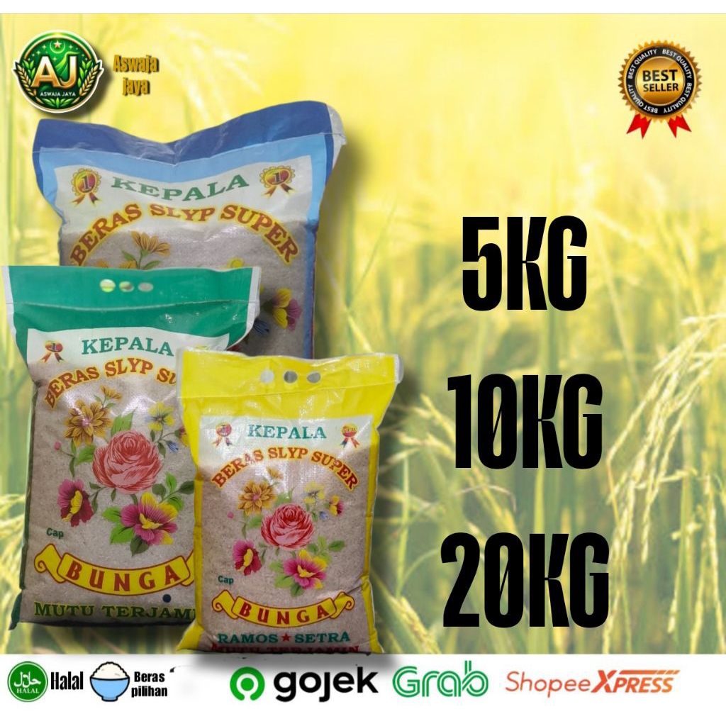 Beras Cap Bunga 5KG-10KG-20KG Kepala Slyp Super - Pulen sedang