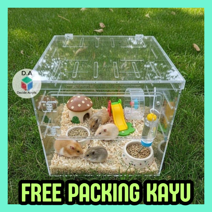 Decide Acrylic Kandang Hamster Bening | Hamtaro | Sugar Glider | Tikus | Ukuran 30x30x30 | 2 Pintu A