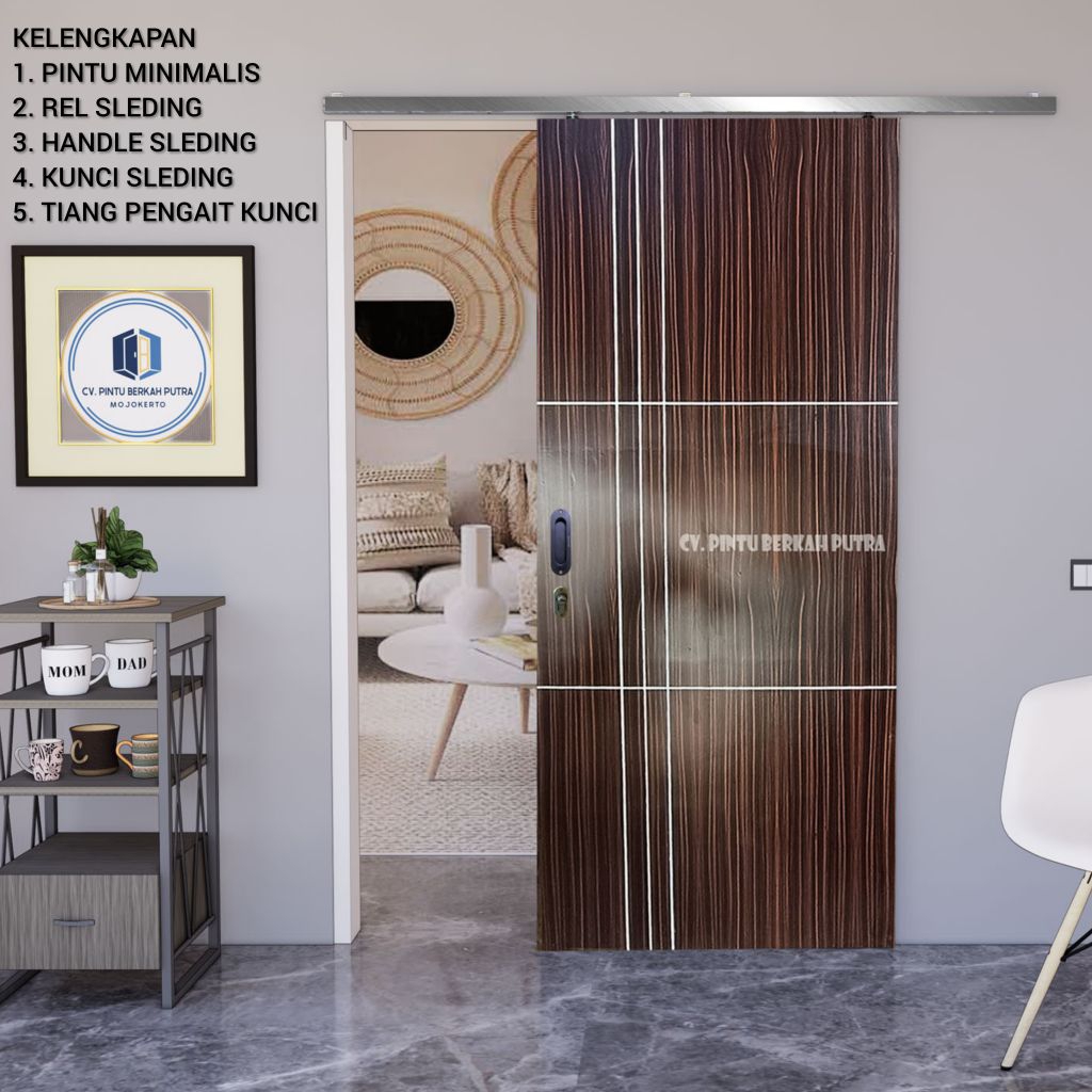 PINTU MINIMALIS SATU SET SLEDING, REL SLEDING, KUNCI SLEDING DAN HANDLE SLEDING (PEGANGAN TARIKAN)