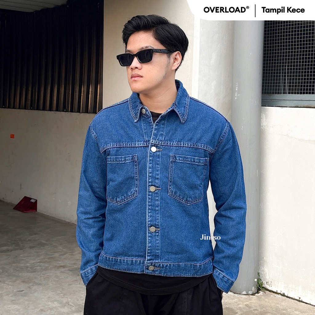 JINISO - Denim Pria Jaket Jeans Oversize Casual Bio Wash