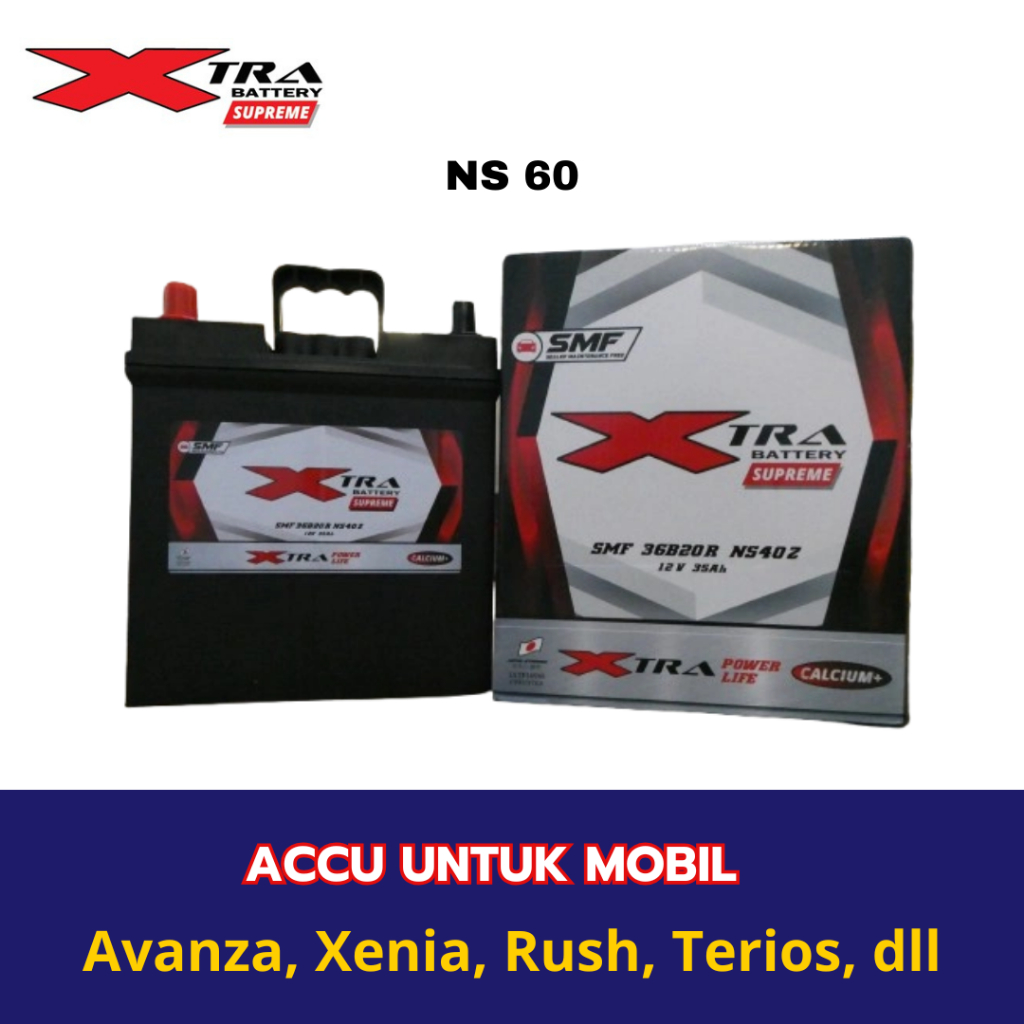 XTRA - Aki Mobil XTRA SPRM NS60 Aki KERING 12 V / 45 Ah untuk mobil Avanza Xenia Rush Terios DLL