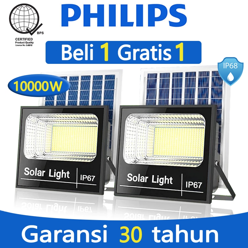 [Beli 1 Gatis 1] Philips Lampu tenaga surya 10000W lampu solar cell lampu outdoor IP68 Tahan air LED
