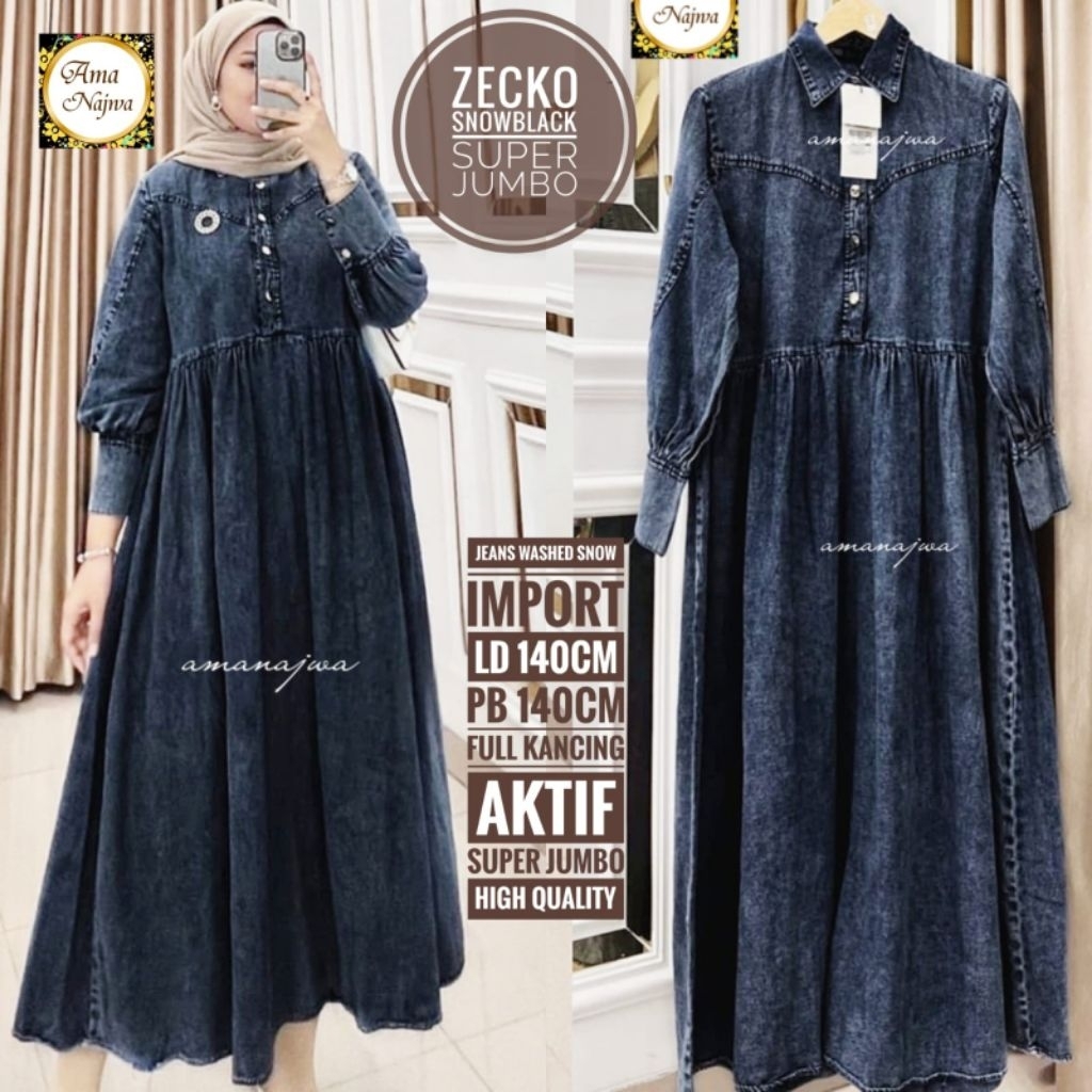 GAMIS JEANS SUPER JUMBO LD 140 GAMIS JUMBO BAJU MUSLIM WANITA BIGSIZE ZECKO MAXY