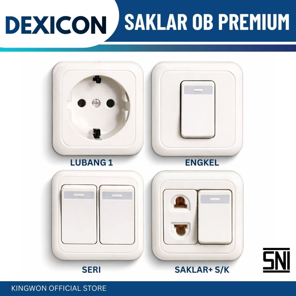 Saklar Lampu Outbow Engkel Seri Stop Kontak Dinding Premium OB Sakelar Lampu Rumah Putih DEXICON SNI