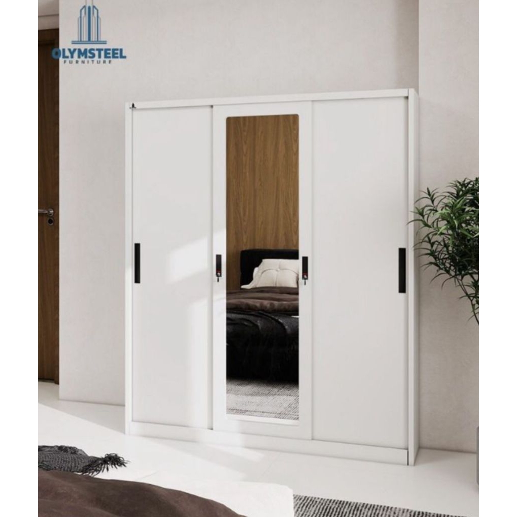 Lemari baju pakaian besi sliding 3 pintu 160 - BANDUNG saja