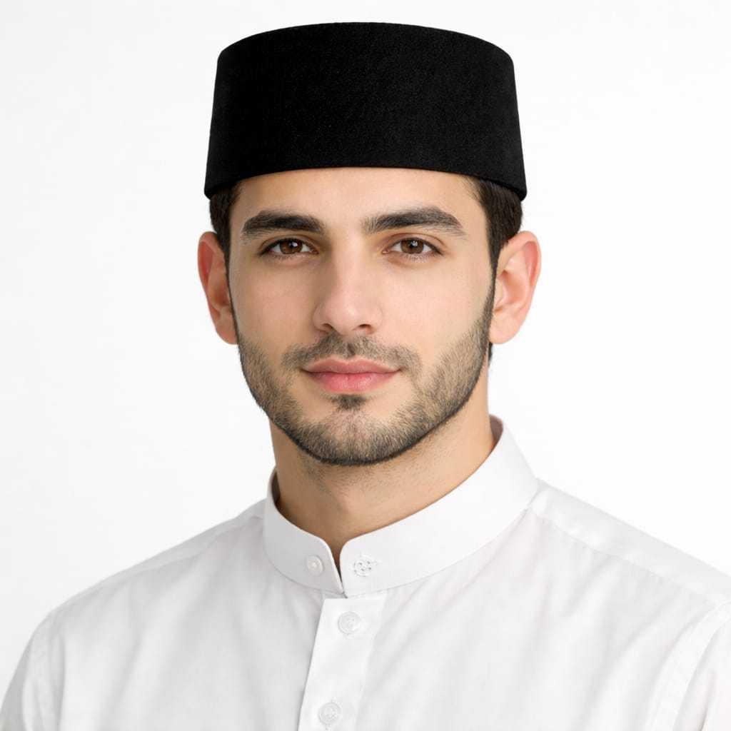 Songkok Peci Kopiah Polos Hitam AC Tinggi 9 cm - Anti Air, Ringan, Nyaman Dipakai