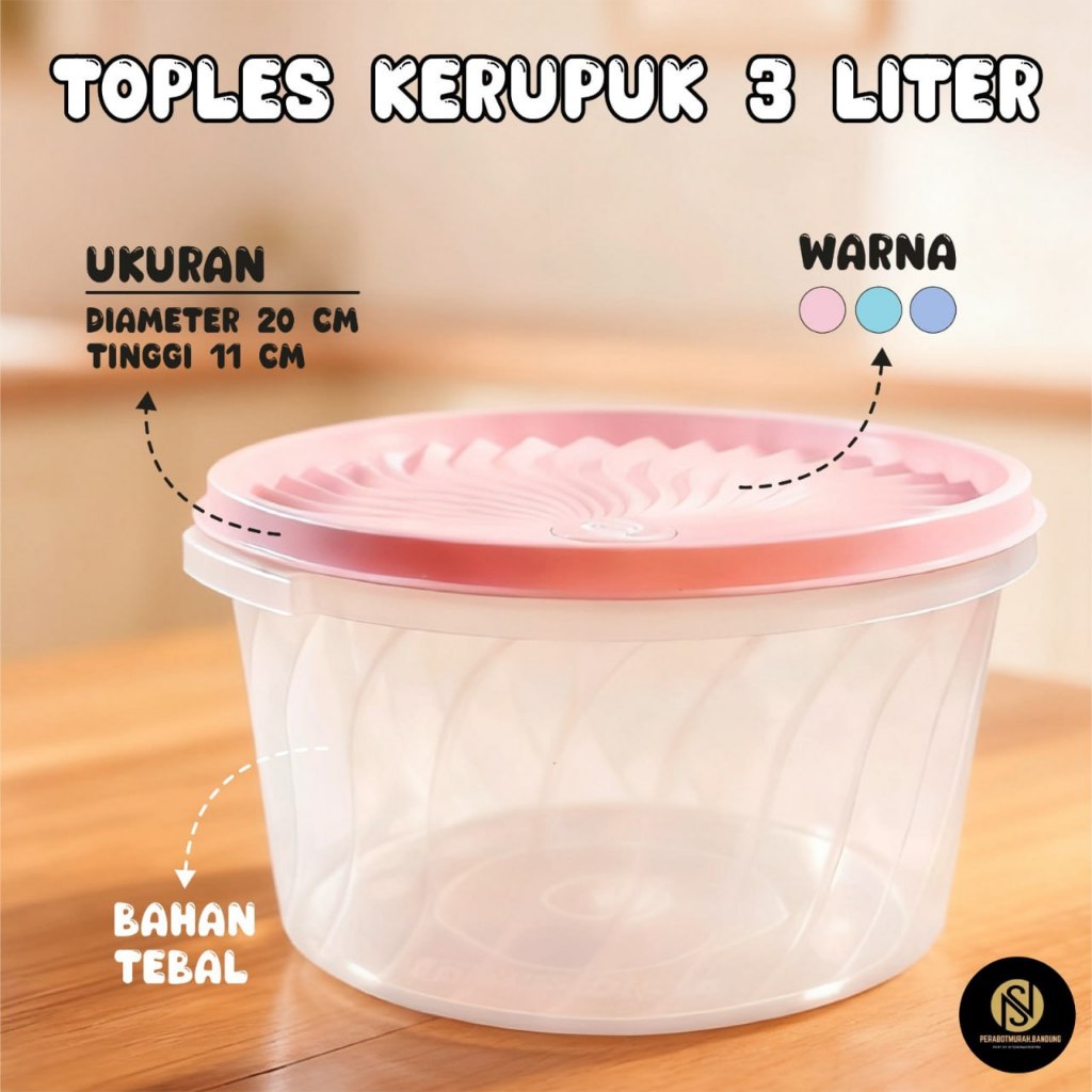 Toples Kerupuk 3 Liter Interplast Wadah Penyimpanan Makanan Motif Ulir Tebal Serbaguna