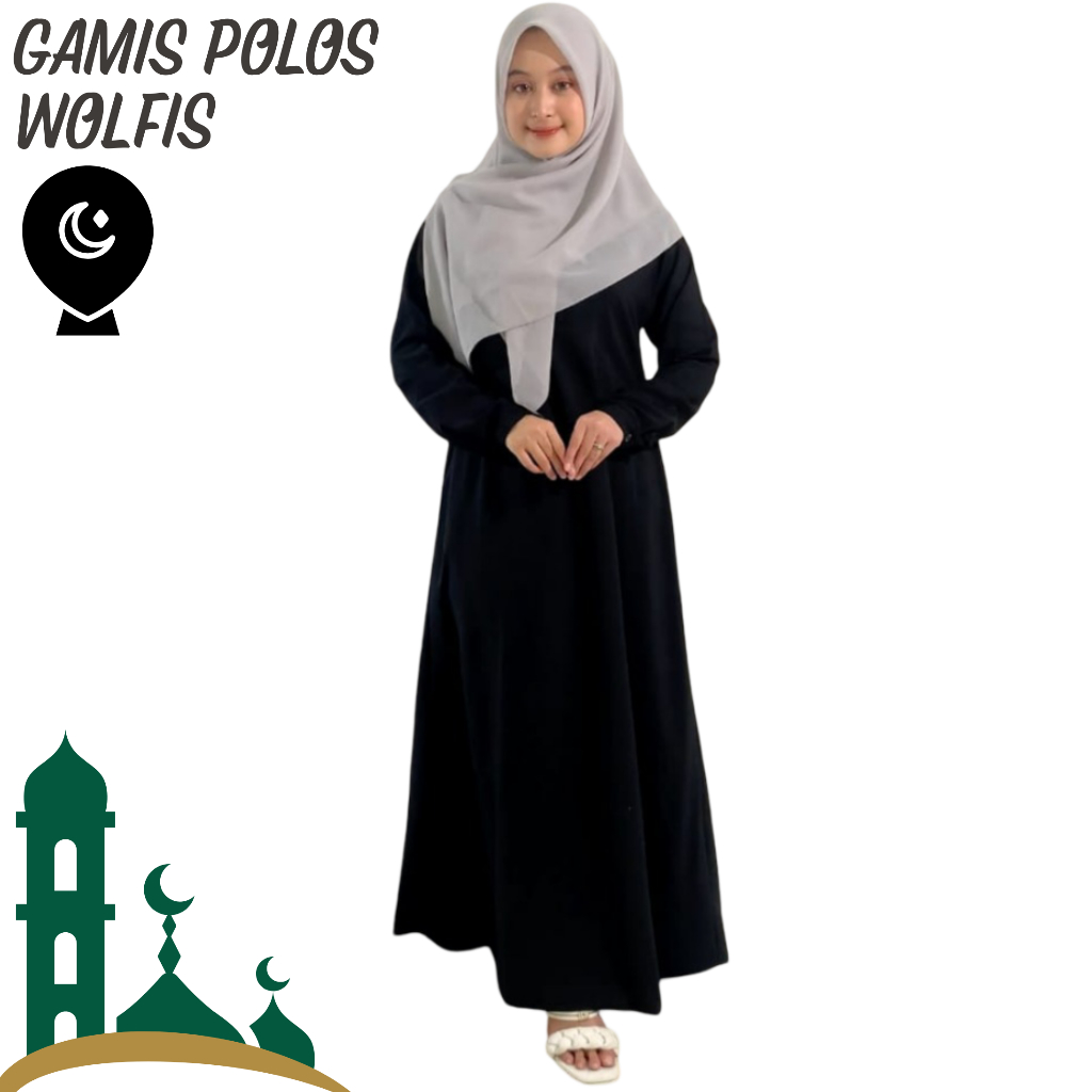 Baju Gamis Polos Wolfis Hitam All Size