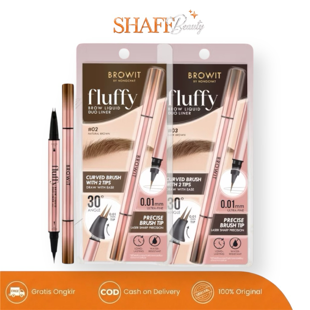 SHAFFBEAUTY-BROWIT BY NONGCHAT Fluffy Brow Liquid Duo Liner | Eyeliner Waterproof | Eyebrow 2 in 1 |