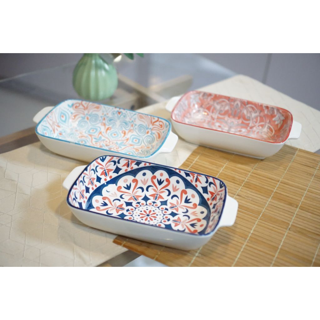 [X27-20] Basi KP Segi Panjang 11" Motif/Wadah masakan/Basi keramik/Basi Motif