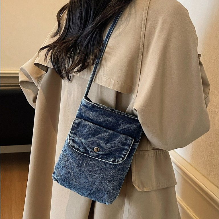 Denim Flap Messenger Bag Female Artistic School Bag Shoulder Crossbody Bag