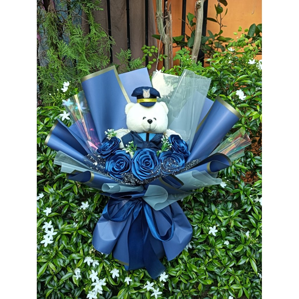 Buket Bunga | Buket Pita Satin Boneka Wisuda, Tentara, Polisi | Medium