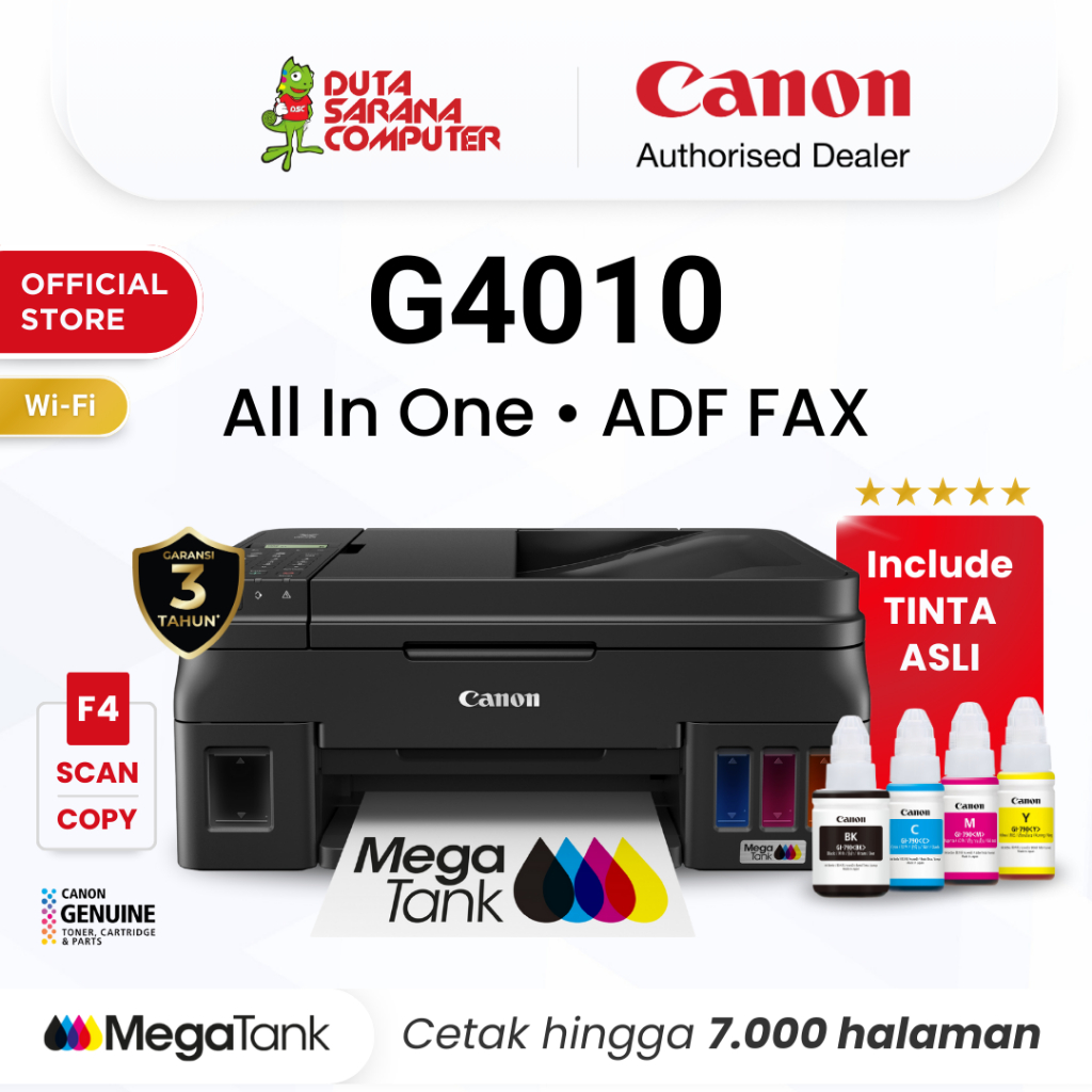 Printer F4 Wifi Canon G4010 - Ink Tank ADF FAX Wireless All In One Print Scan Copy MacOS - Garansi 3