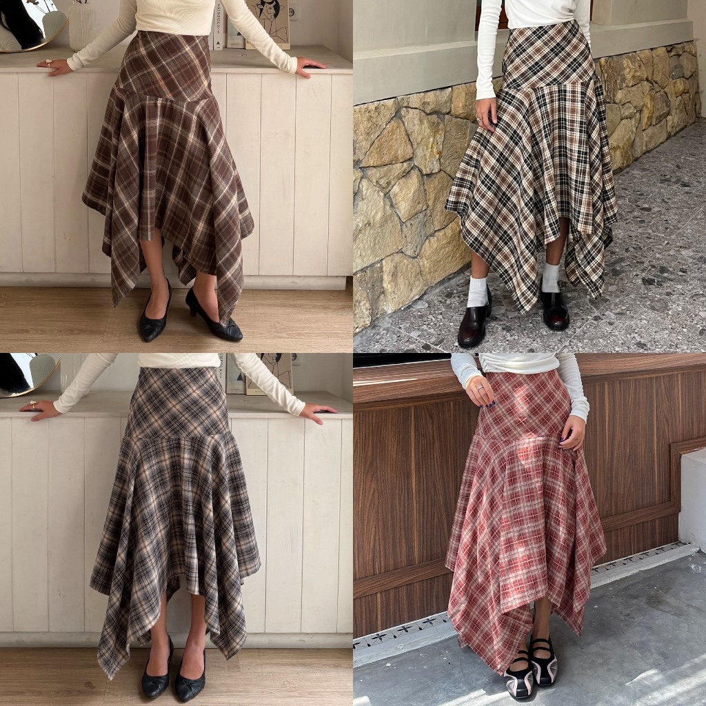 Bling It On - Tiana Ruffle Skirt - Handkerchief RUFFLE PLAID LONG SKIRT - Office Siren Corpcore Look