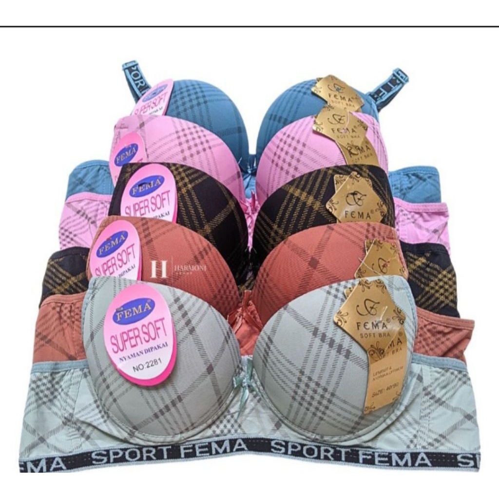 FEMA Bra Fema Pakai Kawat Super Soft No 2281 - Bra Wanita Nyaman dan Lembut dengan Desain Plaid Tren