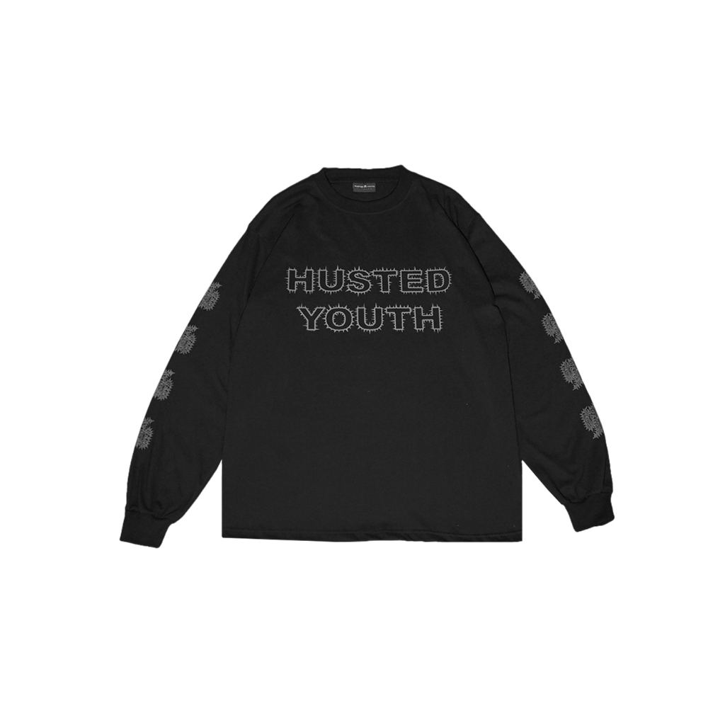 HUSTED KAOS LENGAN PANJANG SHIRAT BLACK LONGSLEEVE